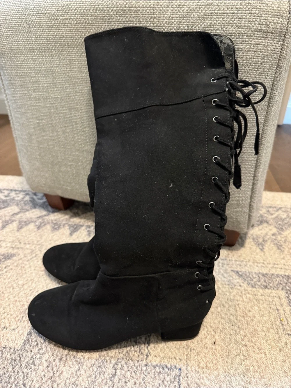 Women's Black Lace-Up Knee-High Boots